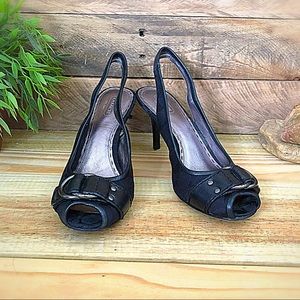 Coach signature black peep toe sling back pumps